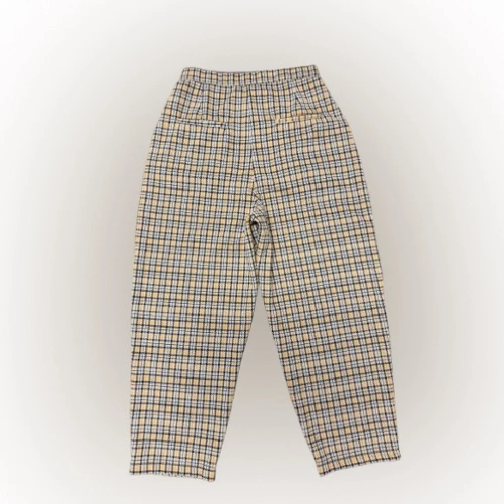 Free People Posey Plaid Pants High-Rise Tapered Leg Button Fly Size Large GREAT!
